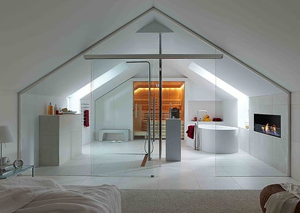 przezroczyste szklane drzwi, wnętrze, styl, projekt, dom, dom, pokój, łazienka, sauna, szkło, Tapety HD HD wallpaper