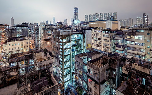 miasto, pejzaż miejski, wieżowiec, budynek, Hongkong, architektura, urbanistyka, dachy, Chiny, panorama, Tapety HD HD wallpaper