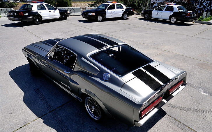 cinza e preto Ford Mustang coupe, Mustang, Ford, GT500, polícia, Eleanor, vista traseira, Muscle car, HD papel de parede