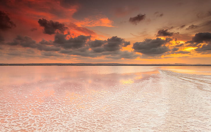 Spain, Valencia, salt lake, dawn, sky, clouds, body of water during golden hour painting, Spain, Valencia, Salt, Lake, Dawn, Sky, Clouds, HD wallpaper