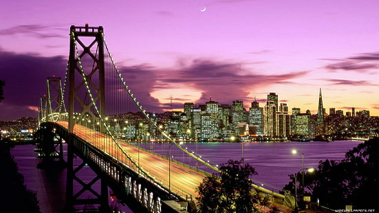 градски пейзажи нощни мостове 1366x768 Архитектура Мостове HD Изкуство, нощ, градски пейзажи, HD тапет HD wallpaper