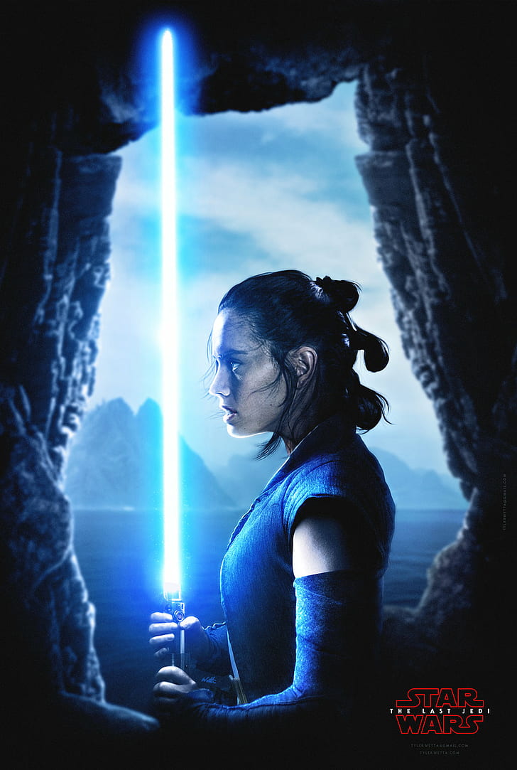 ljussabel, Rey (från Star Wars), Star Wars: The Last Jedi, Daisy Ridley, HD tapet, telefon tapet