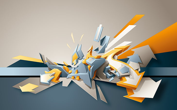 ilustrasi panah putih dan biru, seni digital, abstrak, karya seni, Wallpaper HD
