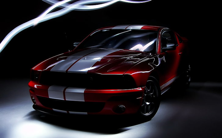 красный и серебристый Ford Mustang купе, автомобиль, HD обои