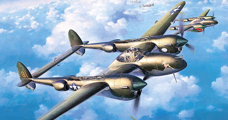 Dünya Savaşı, dünya savaşı, uçaklar, uçak, uçak, Lockheed P-38 Lightning, ABD Hava Kuvvetleri, hava kuvvetleri, savaş, HD masaüstü duvar kağıdı