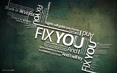 fix you tag words, Coldplay, typography, lyrics, grunge, music, HD wallpaper HD wallpaper