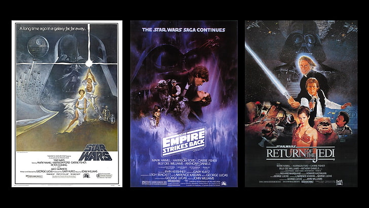 trzy różne przypadki filmów z Gwiezdnych Wojen, Trylogia, Gwiezdne wojny, Gwiezdne wojny: Część V - Imperium Kontratakuje, Gwiezdne wojny: Część VI - Powrót Jedi, filmy, Tapety HD