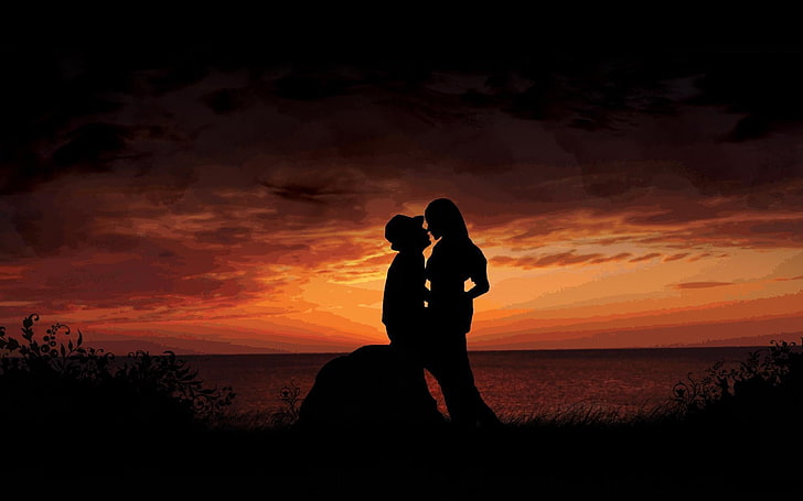 silhouette photo of man and woman, girl, love, mood, passion, pair, guy, relationship, feeling, HD wallpaper