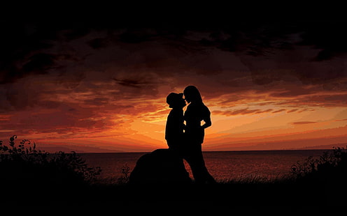 photo silhouette d'homme et femme, fille, amour, humeur, passion, couple, mec, relation, sentiment, Fond d'écran HD HD wallpaper