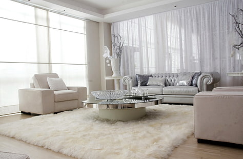 серый кожаный диван, белый, дизайн, комната, диван, ковер, интерьер, кресло, HD обои HD wallpaper