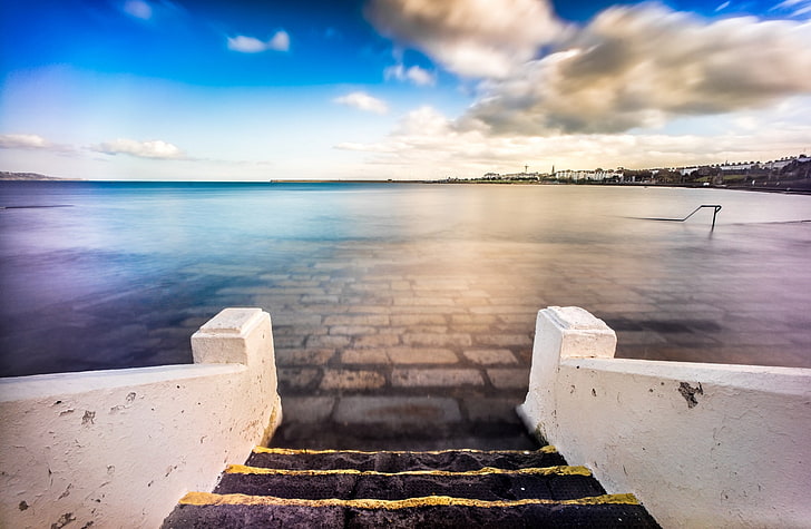Seapoint, Dublin, Ireland, Europe, Others, Travel, Light, Photography, Sony, Urban, Dublin, Ireland, Clouds, Seascape, Stairs, Photo, Vacation, long exposure, Voigtlander, visit, tourism, touristdestinations, sony a7, seapoint, voigtlander 15mm, HD wallpaper
