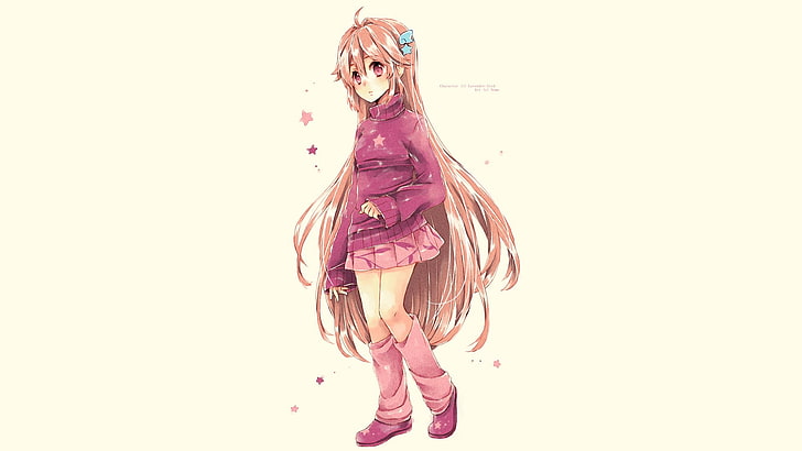 personaje de anime femenino en chaqueta rosa, personajes originales, rojo, cabello largo, manga, chicas de anime, Fondo de pantalla HD
