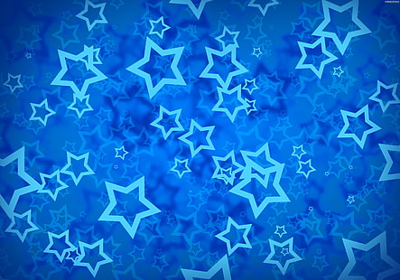 papel de parede de estrelas brancas e azuis, estrelas, arte digital, fundo azul, HD papel de parede HD wallpaper