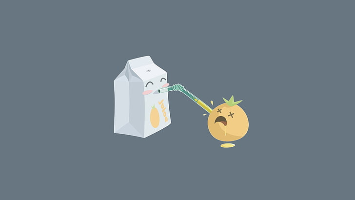 иллюстрация коробки белого апельсинового сока, минимализм, юмор, рисунок, сок, апельсин (фрукты), простой фон, HD обои