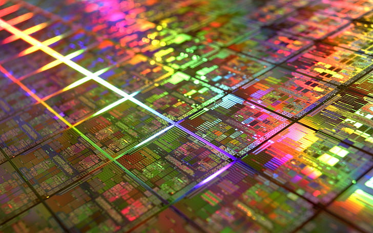 다채로운 마이크로 칩 다이 골드 기술 기하학 IT CPU, HD 배경 화면