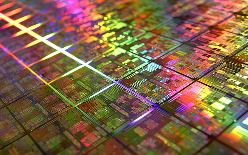 färgglada mikrochip die guld teknik geometri det cpu, HD tapet HD wallpaper