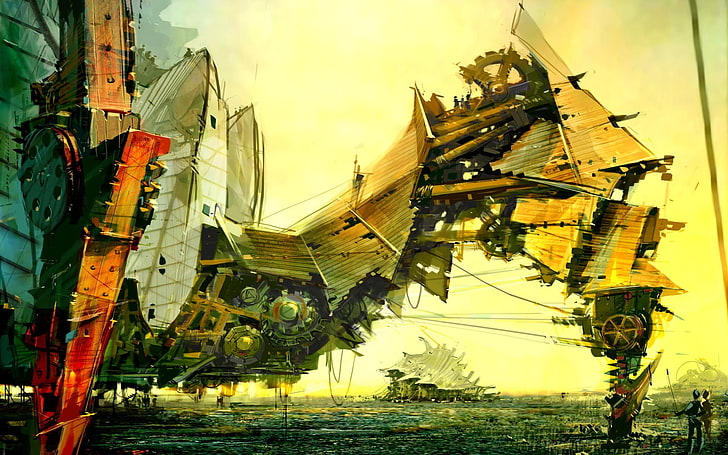 pintura de construcción de robots, Daniel Dociu, ciencia ficción, máquina, arte conceptual, Fondo de pantalla HD