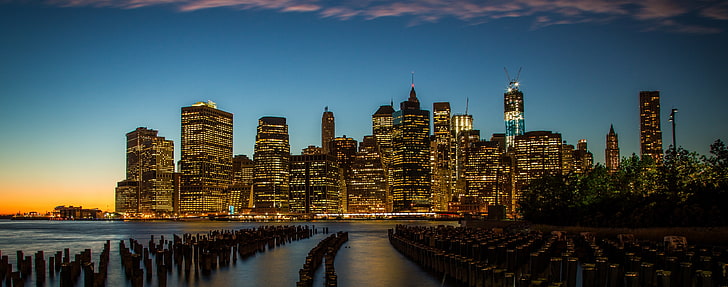 New York City Downtown HD Wallpaper, city buildings, United States, New York, City, Urban, Cityscape, new york city, Downtown, long exposure, HD wallpaper