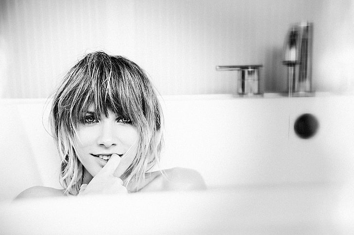 monokrom, wanita, model, bathtub, Wallpaper HD