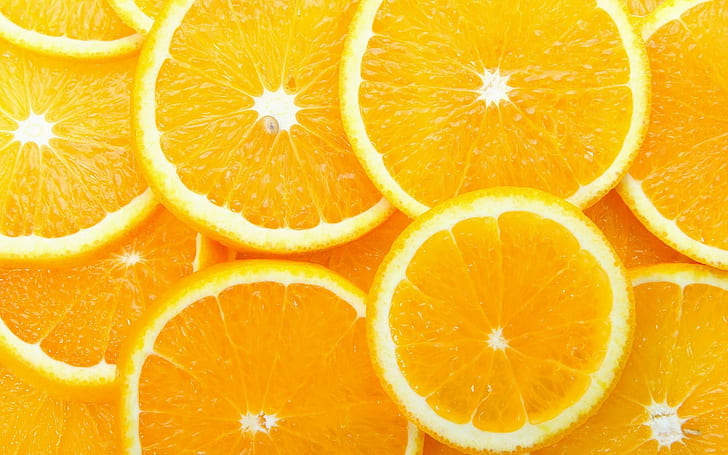 sliced oranges, oranges, food, fruit, citrus Fruit, freshness, orange - Fruit, slice, ripe, organic, healthy Eating, orange Color, backgrounds, cross Section, dieting, vitamin, yellow, close-up, HD wallpaper
