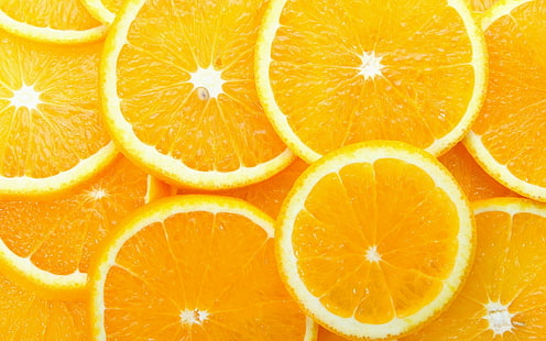 plasterki pomarańczy, pomarańcze, żywność, owoce, owoce cytrusowe, świeżość, pomarańcza - owoce, plasterek, dojrzałe, organiczne, zdrowe odżywianie, kolor pomarańczowy, tła, przekrój poprzeczny, dieta, witamina, żółty, zbliżenie, Tapety HD HD wallpaper