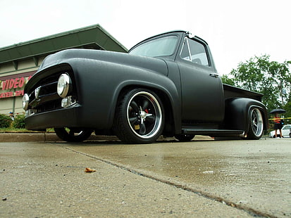 camioncino nero Chevrolet Silverado a cabina singola, auto, Rat Rod, Hot Rod, Sfondo HD HD wallpaper