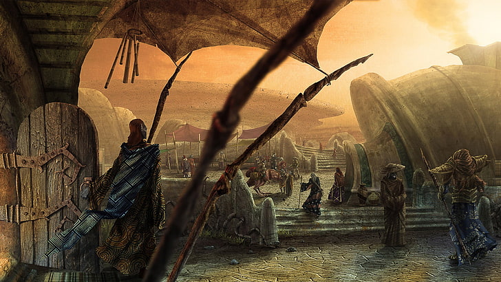 game wallpaper, The Elder Scrolls III: Morrowind, Ald'ruhn, The Elder Scrolls, fantasy town, fantasy city, HD wallpaper