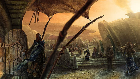 game wallpaper, The Elder Scrolls III: Morrowind, Ald'ruhn, The Elder Scrolls, fantasy town, fantasy city, HD wallpaper HD wallpaper