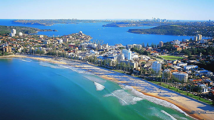 мир, 1920x1080, Вода, небо, город, Сидней, Австралия, ЛУЧШИЙ, пляж в Сиднее, пляж, фотографии Сидней-Бич, отели Сидней-Бич, пляж HD, HD обои