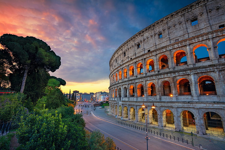 väg, Rom, Colosseum, Italien, arkitektur, amfiteater, Forntida Rom, HD tapet