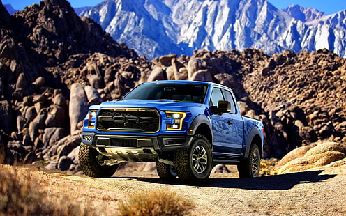 2016 Ford F 150 Raptor، Blue Crew Cab Pick Up Truck، Ford، Raptor، 2016، خلفية HD HD wallpaper