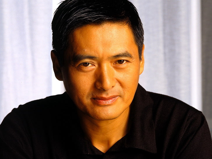 men's brown collared top, chow yun fat, celebrity, brunette, eyes, gray-haired, HD wallpaper