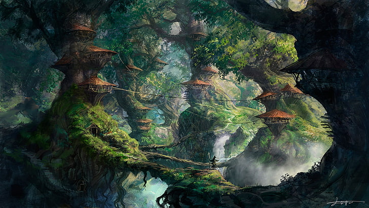 Anime, Fantasiekunst, Landschaft, Bäume, Grafik, HD-Hintergrundbild