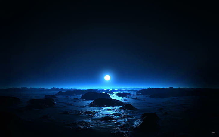 한밤중의 바다와 달, 달, 밤, 자연과 풍경, HD 배경 화면