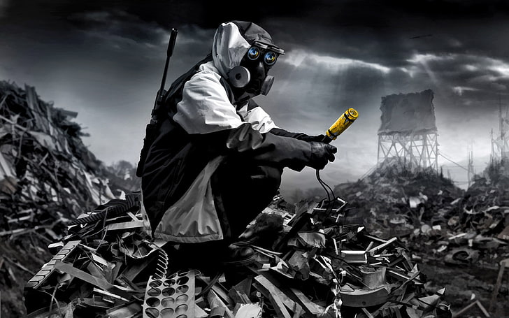 man wearing gas mask digital wallpaper, art, romantically apocalyptic, Romance Of The Apocalypse, alexiuss, non radioactive soup, HD wallpaper