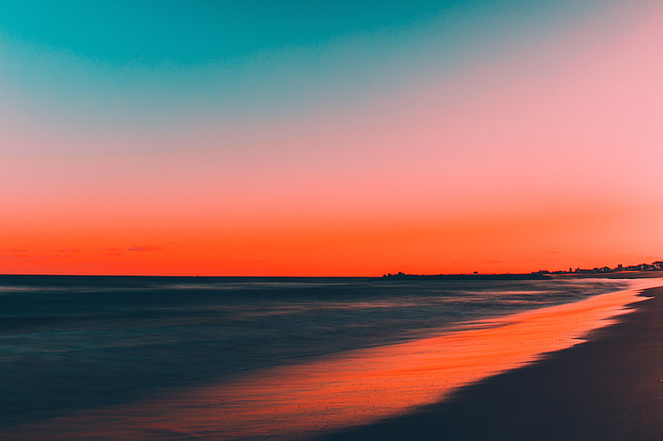 body of water, nature, beach, sunset, HD wallpaper