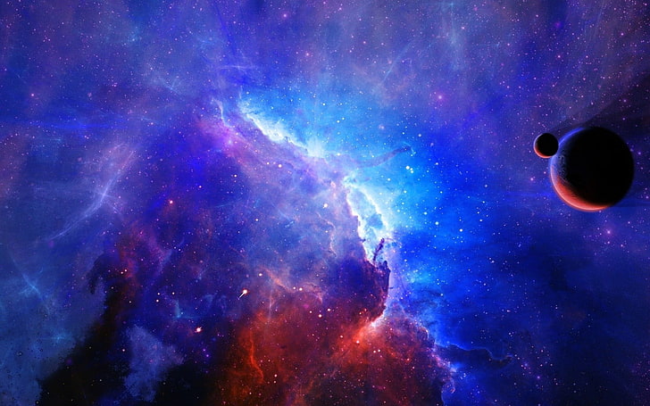 ภาพวาดนามธรรมสีน้ำเงินและสีแดงอวกาศศิลปะอวกาศดาวเคราะห์เนบิวลาศิลปะดิจิทัล, วอลล์เปเปอร์ HD