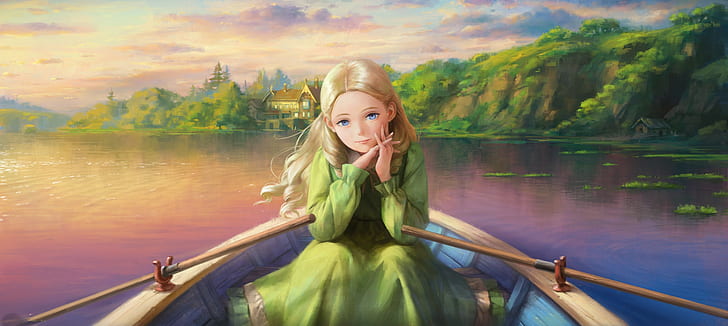artwork, boat, When Marnie Was There, HD wallpaper