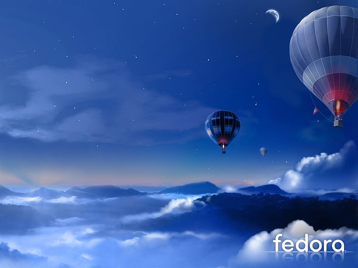 blue and gray hot air balloons digital wallpaper, Linux, GNU, Fedora, HD wallpaper