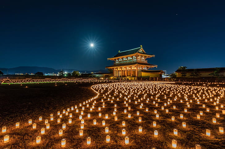 temple, Japan, lanterns, a lot, Nara Park, HD wallpaper