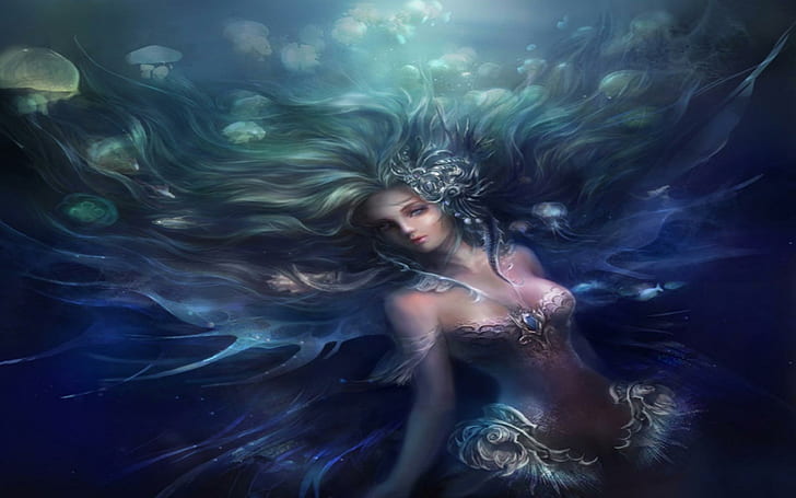 **sea Maiden**, swim, underwater, beautiful, girls, fishes, animals, magnificent, colorful, women, splendor, pretty, HD wallpaper