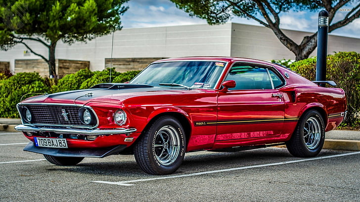 Ford, Ford Mustang Mach 1, Mobil, Fastback, Muscle Car, Red Car, Wallpaper HD