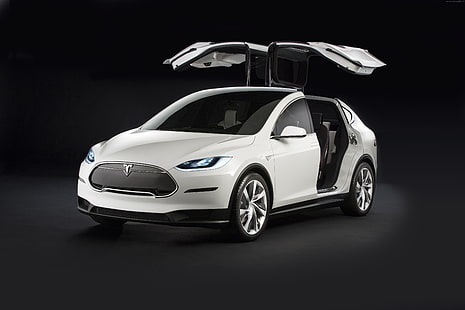 электромобили, белые, 2016, модель Tesla x, внедорожник, HD обои HD wallpaper