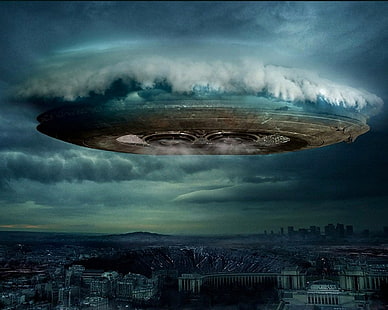 awan, kota, UFO, Wallpaper HD HD wallpaper