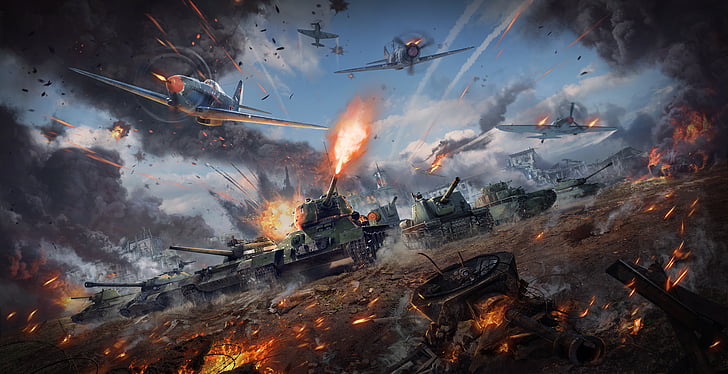 Cartel del juego de guerra, War Thunder, Batalla, Tanques, Aviones, 8K, Fondo de pantalla HD