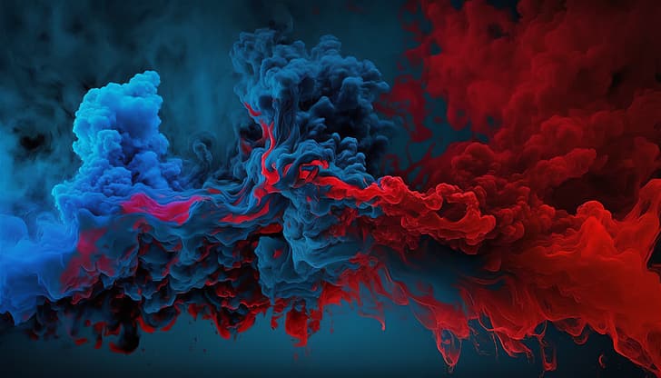 AI art, smoke, blue, red, HD wallpaper