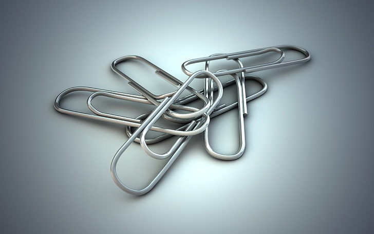 gray paper clips, staples, metal, shape, surface, HD wallpaper