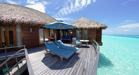 I migliori hotel del 2017, lettino, le migliori spiagge del mondo, resort, Anantara Kihavah Resort, Maldive, vacanze, viaggi, turismo, Sfondo HD HD wallpaper