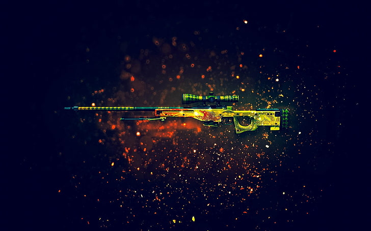green and black AWM rifle wallpaper, weapons, background, rifle, sniper, CS:GO, HD wallpaper