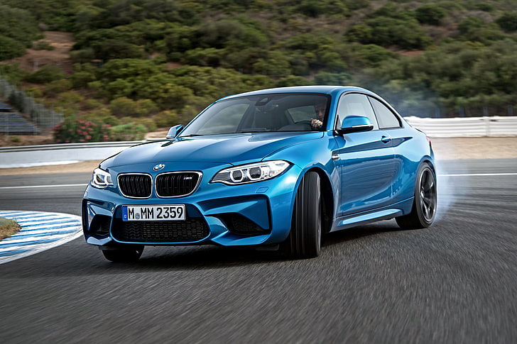 BMW M2 coupé bleue, BMW, m2, f87, bleue, vue de côté, Fond d'écran HD